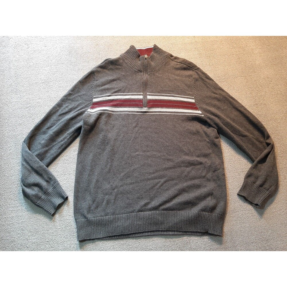 Sun River Clothing Co. Mens Sweater Gray Medium Long Sleeve Knit Stripes Cotton